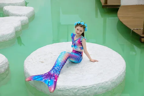 Vista 3 de DNFUN Colas de sirena para nadar para niñas, bikini de princesa, cola de sirena, traje de baño para niñas