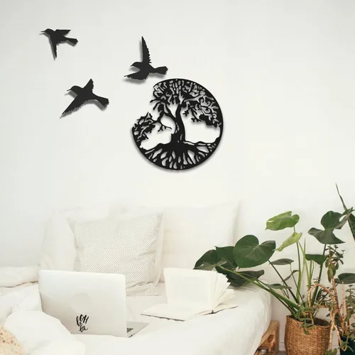Vista 9 de Arte de pared de metal con árbol de la vida, escultura de pared de árbol genealógico, arte de pared moderno para sala de estar, jardín, oficina