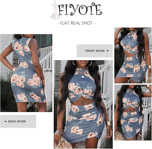 Vista 4 de FIYOTE - Vestido de noche sin mangas para mujer con abertura y nudo de corte entallado y ajustado