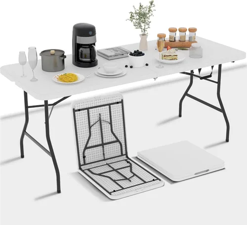 Vista 20 de Mesa Plegable de 4 Pies de Altura Ajustable con Asa Incorporada, Mesa Plegable Portátil de Servicio Pesado de 4 Pies con Patas de Acero