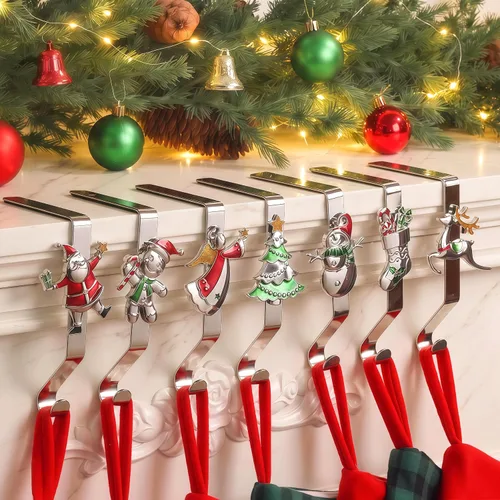 Vista 9 de Juego de 4 soportes de calcetines de Navidad para manto, ganchos reutilizables para calcetines de Navidad, colgador de Navidad sin daños para Bronce