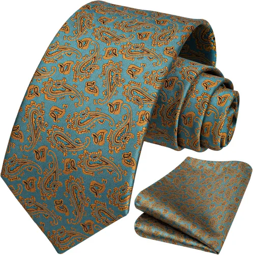 Vista 139 de HISDERN Corbatas para hombre, corbata de cachemira y bolsillo cuadrado tejido clásico floral para hombre, corbata de fiesta de boda