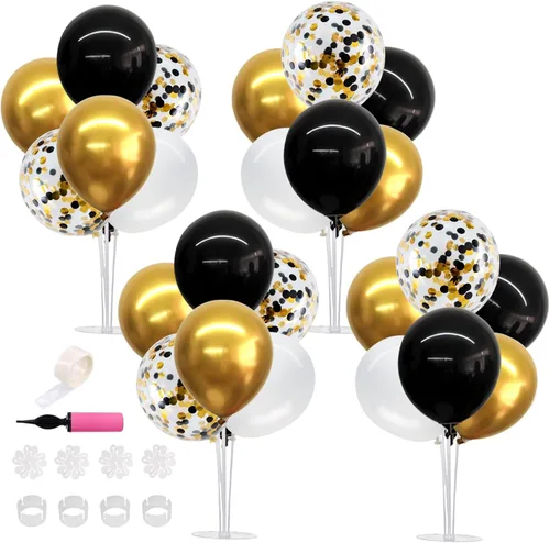 Vista 31 de TONIFUL Juego de 4 centros de mesa de globos de color negro, azul y Negro Azul Plata