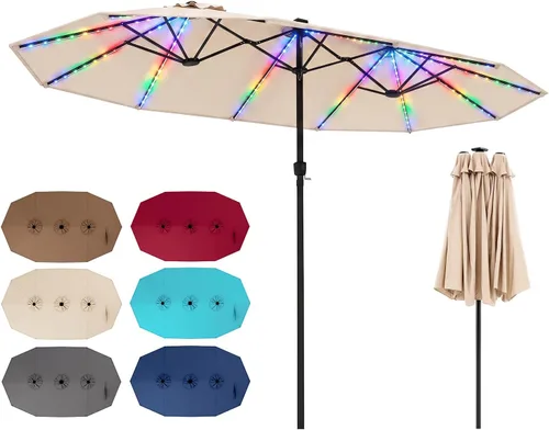 Vista 29 de Tangkula Sombrilla solar de patio de 13 pies, sombrilla de doble cara extra grande para mesa de mercado al aire libre con 36 luces LED, mango