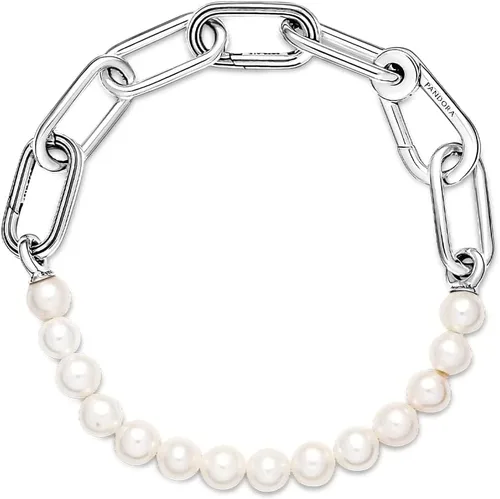 Vista 3 de Pandora ME - Pulsera de perlas cultivadas de agua dulce tratada Pulsera de perlas para mujer Cuenta con 2 conectores Regalo para ella Plata