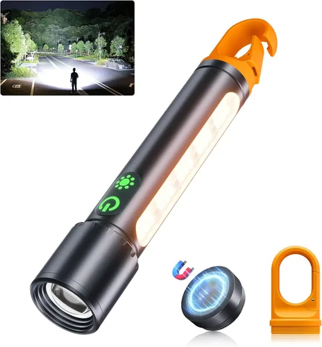 Vista 10 de ADDplus Linterna magnética recargable, 2000 lúmenes, 5000 mAh, linternas de alto lúmenes con 18 modos, impermeable, ajustable, potente luz de flash