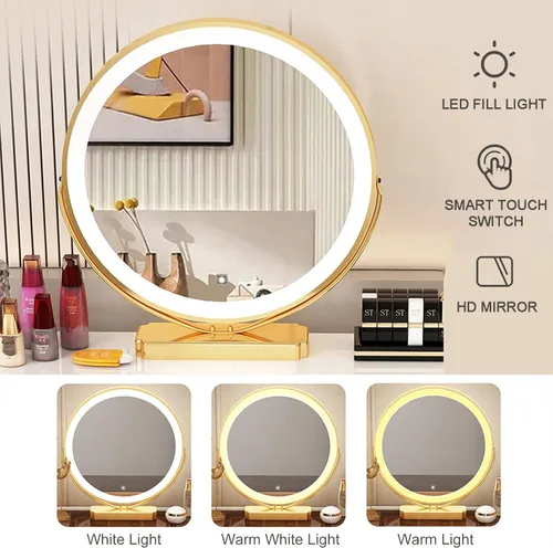Vista 2 de Juego de tocador grande con luces LED, mesa de tocador de maquillaje con gabinete ajustable y taburete acolchado, 3 modos de iluminación, tocador