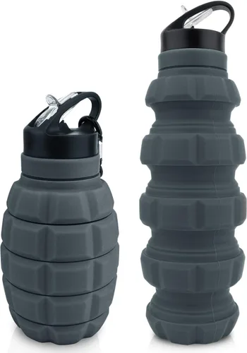 Vista 9 de Botella de agua plegable de viaje de 19.6 onzas, botellas de agua plegables de silicona reutilizables para gimnasio, campamento, senderismo, botella