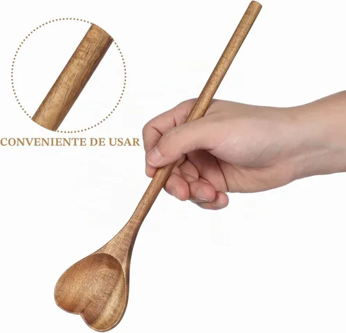 Vista 3 de UPKOCH Cuchara de madera en forma de corazón, cuchara de amor de mango largo para aperitivo, servir, mezclar, utensilio de cocina para embutidos