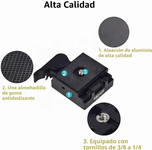 Vista 5 de UTEBIT 323 RC2 Placa de liberación rápida para trípode, adaptador de conexión rápida de metal con tornillo de cámara de 1/4" y 3/8" para montar