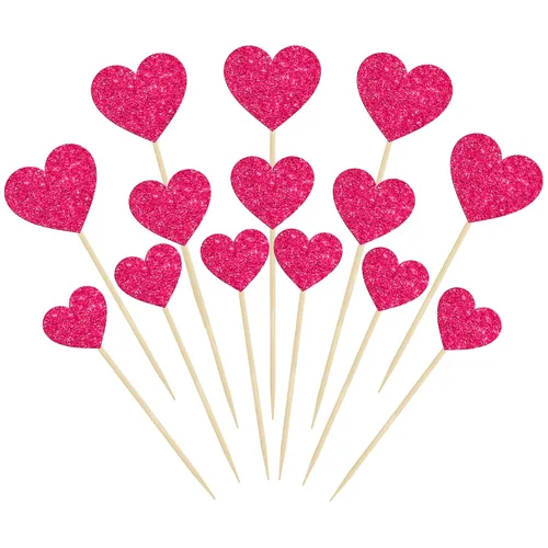 Vista 20 de Gyufise 30 adornos de corazón para cupcakes con purpurina de tamaño mixto con temática de dulce amor, decoración de pastel de corazón, boda Negro