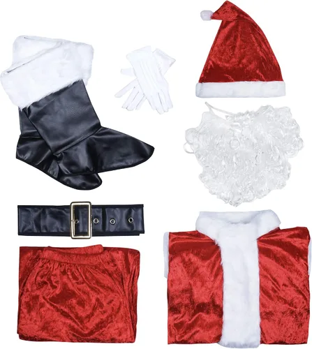 Vista 6 de EraSpooky Disfraz de Papá Noel de Navidad para hombre, 7 piezas