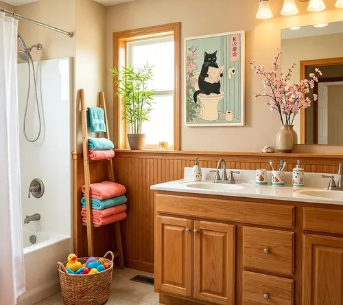 Vista 3 de COYIKC Arte de pared en lienzo de gato negro japonés en el inodoro, impresión divertida de baño, póster de inodoro, cuadros de decoración de pared