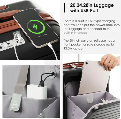 Vista 5 de Merax Juego de equipaje rígido ABS expandible de 3 piezas con rueda giratoria Maleta TSA Lock Suit Case, Negro -, Juego de 2 piezas, Equipaje