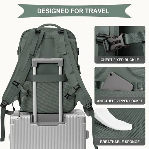 Vista 8 de coowoz Mochila de viaje grande para mujeres y hombres, mochila de mano, mochila de senderismo, impermeable, mochila deportiva al aire libre, mochila