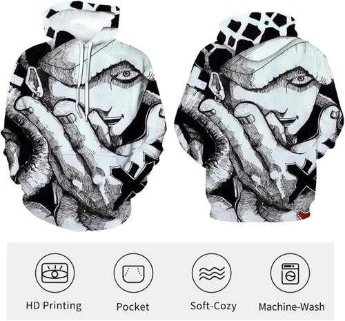 Vista 3 de Rasbctk Unisex Japanese Anime One Piece Law Graphic Pattern Hoodies 3D Print Mens Pullover Funny Womens Sweatshirts