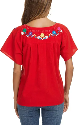 Vista 4 de YZXDORWJ - Cómoda blusa mexicana bordada de verano y sin mangas para mujer