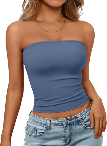 Vista 29 de Trendy Queen Top corto bandeau sin tirantes para mujer Blanco