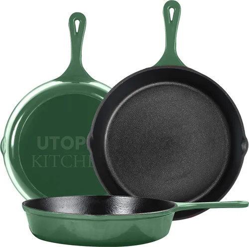 Vista 10 de Utopia Kitchen Juego de sartenes de hierro fundido de 3 piezas, sartén para chefs, sartenes de hierro fundido pre-sazonadas, 6, 8 y 10 pulgadas