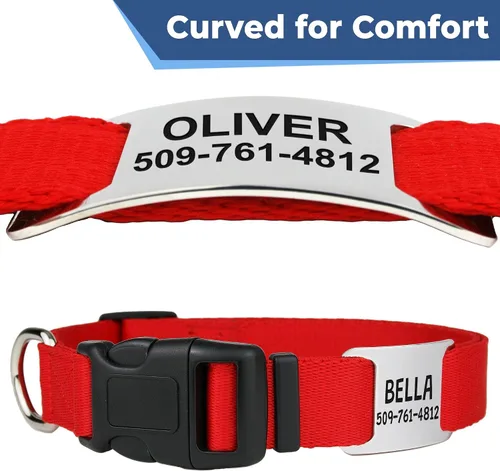 Vista 6 de GoTags Collar reflectante para perro con placa de identificación personalizada, collar de perro ajustable con placa de identificación de mascota