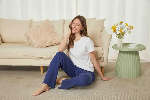 Vista 8 de HiddenValor Pantalones de pijama de punto de algodón para mujer