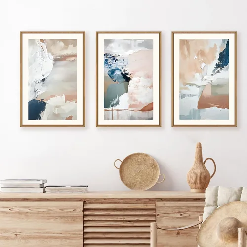 Vista 5 de Arte de Pared de Lienzo Enmarcado con Grandes Pinceladas Abstractas, Decoración de Pared Azul Marino Neutro, Pintura de Pared Moderna en Tonos