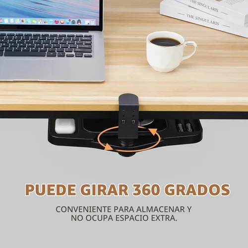 Vista 6 de Plataforma de soporte para alfombrilla de mouse con abrazadera, altura ajustable debajo del escritorio, accesorio de extensión de soporte giratorio
