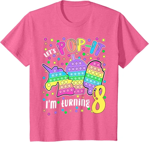 Vista 39 de Let's Pop-it I'm turning 8 Colorful 8th Birthday - Camiseta para niña, Negro