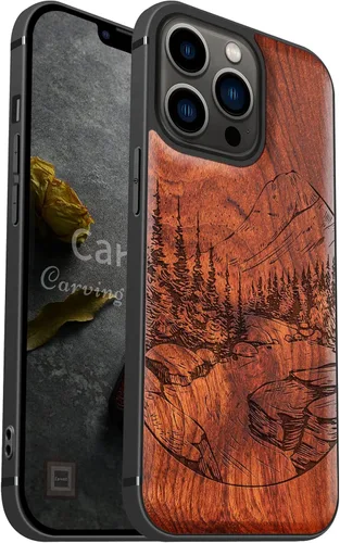 Vista 10 de Carveit Funda magnética de madera para iPhone 13 Pro [madera natural y TPU suave negro] Funda protectora de madera única y elegante a prueba