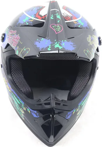 Vista 4 de Casco de motocross de seguridad para niños y jóvenes, casco de motocross ABS, transpirable, unisex, con gafas y guantes DOT, motocross, cuatrimoto