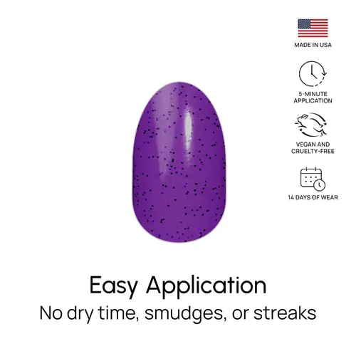 Vista 6 de Color Street Tiras de uñas Wild Grape – Brillantina índigo transparente brillante – Capa sobre otros tonos de acabado brillante – 16 tiras de doble