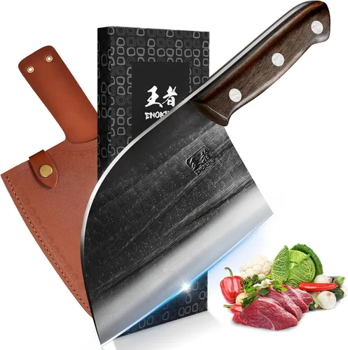 Vista 14 de ENOKING Cuchillo de carnicero de 5.7 pulgadas, cuchillo forjado a mano resistente para huesos con mango de madera, cuchillo de carnicero de espiga