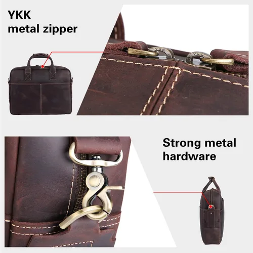 Vista 7 de Polare - Maletín de cuero para hombre, bolsa de mensajero de viaje de negocios de 15.6 pulgadas, cremallera metálica YKK