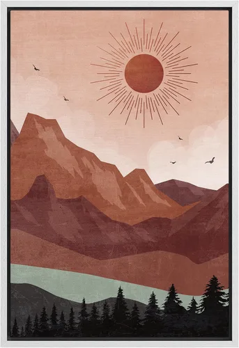 Vista 20 de SIGNFORD Lienzo enmarcado para pared, camino del desierto con cactus, naturaleza silvestre, ilustraciones modernas, arte decorativo, rústico