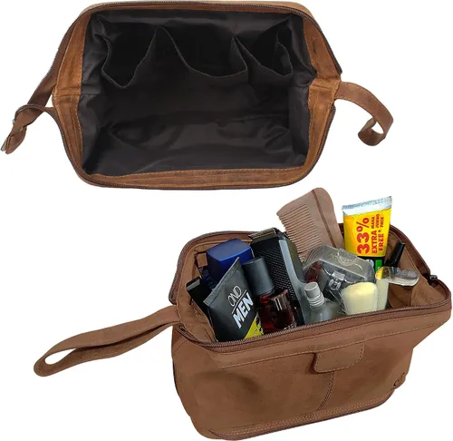 Vista 5 de Combo de bolsa de lona de cuero genuino y bolsa de aseo El mejor regalo de viaje masculino durante la noche para hombres Combo de bolsa de lona
