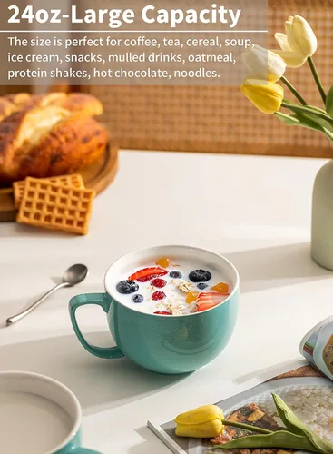 Vista 8 de Teocera Juego de 4 tazas de café de 12 onzas y tazas de café jumbo de 24 onzas, color turquesa