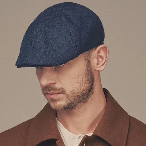 Vista 5 de Sterkowski Rusty Gorra plana 100% lana para hombres y mujeres Clásico cálido 6 paneles Duckbill Azul marino