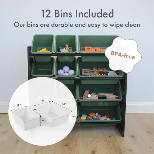 Vista 4 de Humble Crew Organizador de almacenamiento de juguetes para niños con 12 cubos de plástico, camuflado, contenedores extraíbles para sala