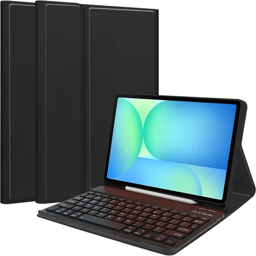 Vista 45 de Funda de teclado para Samsung Galaxy Tab S6 Lite de 10.4 pulgadas 2024/2022/2020, funda protectora Magentic con soporte para S-Pen y teclado Negro