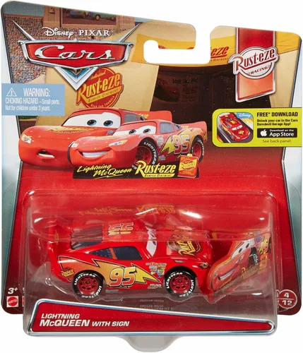Vista 3 de Disney Cars Lightning McQueen con letrero de vehículo fundido a presión