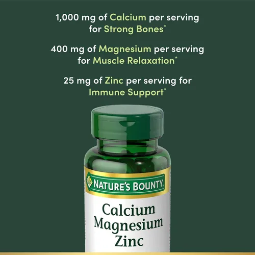 Vista 3 de Nature's Bounty Comprimidos de calcio, magnesio y zinc, salud inmunológica y ósea, suplemento diario, 1000 mg de calcio, 400 mg de magnesio, 600 UI