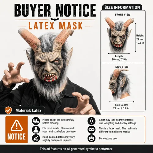 Vista 2 de Máscara de demonio de cabra para adultos, disfraz de terror de látex