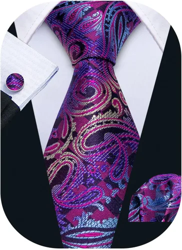 Vista 39 de Barry.Wang - Juego de corbata de seda para hombre, diseño de cachemira, pañuelo y gemelos de bolsillo