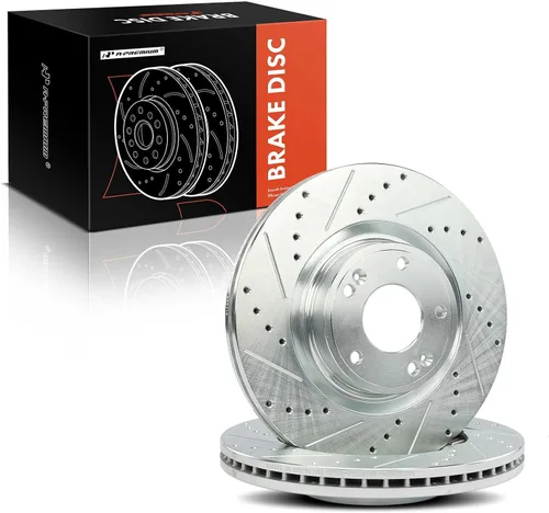 Vista 8 de A-Premium Rotores de freno de disco delanteros perforados y ranurados de 12.6 pulgadas (12.598 in) compatibles con los modelos Hyundai Genesis Coupe