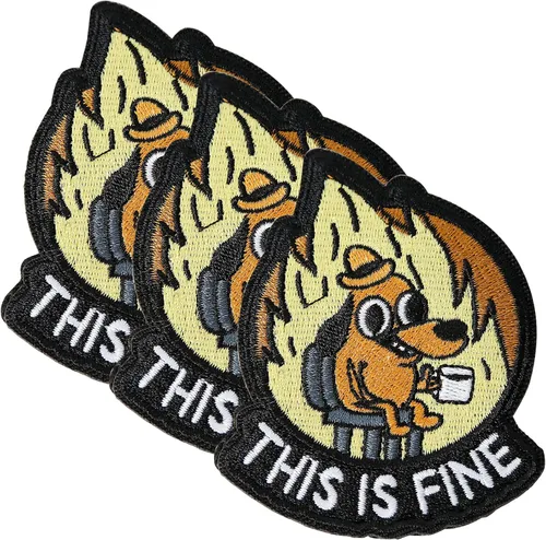 Vista 10 de XMJY Parche de Perro This is Fine, 1 Pieza Parches Bordados con Meme Divertido, Parche Táctico Militar de Ánimo con Respaldo de Cierre de Gancho