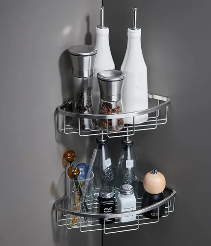 Vista 17 de Organizador esquinero para ducha, SUS304 de acero inoxidable, resistente al óxido, estante de almacenamiento montado en la pared para baño, cocina