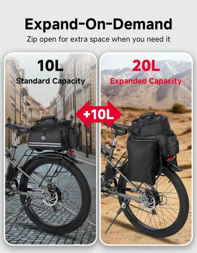 Vista 2 de KEMIMOTO Bolsa de bicicleta estante trasero extensible 20L bicicleta