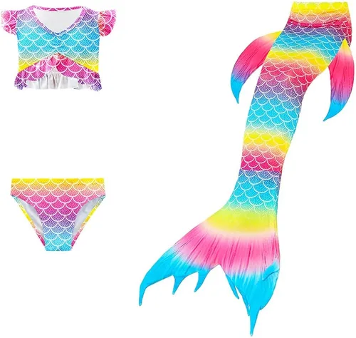 Vista 2 de Traje de baño de cola de sirena para niñas, 3 piezas