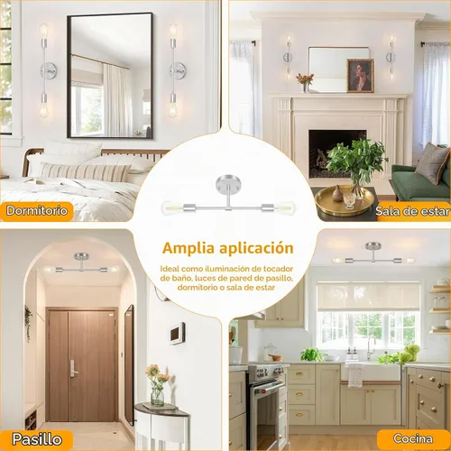 Vista 7 de FadimiKoo 2 lámparas de níquel cepillado para tocador de baño, iluminación plateada para baño sobre espejo, moderna iluminación de pared