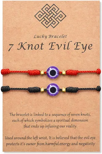 Vista 14 de Pulsera de 7 nudos contra el mal de ojo para mujeres, hombres y bebés, cuerda roja negra rosa, protección contra el mal de ojo, buena suerte, regalo
